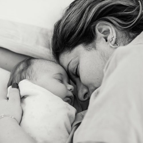 baby and mother sleeping